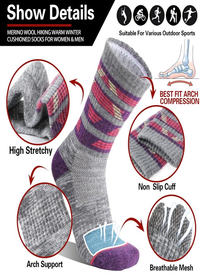 Welwoos Merino Wool Socks for Women Men Thermal Winter Warm Hiking Cozy Crew Work Gift Socks Stocking Stuffers 5 Pairs(Purple,M) - Image 2